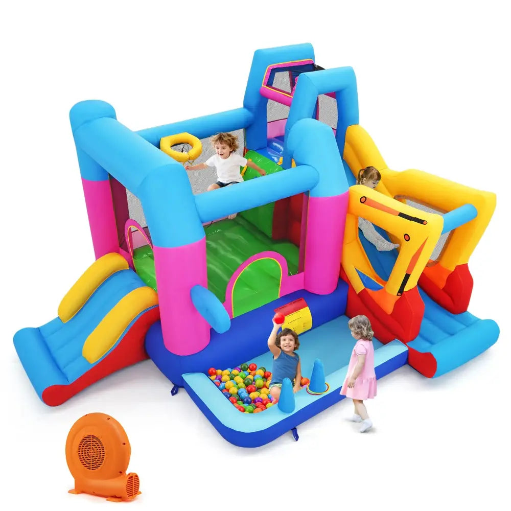 Inflatable Bounce House 8-in-1 Excavator Themed Kids Bouncer with 750W Blower - Inflatable Water Slides