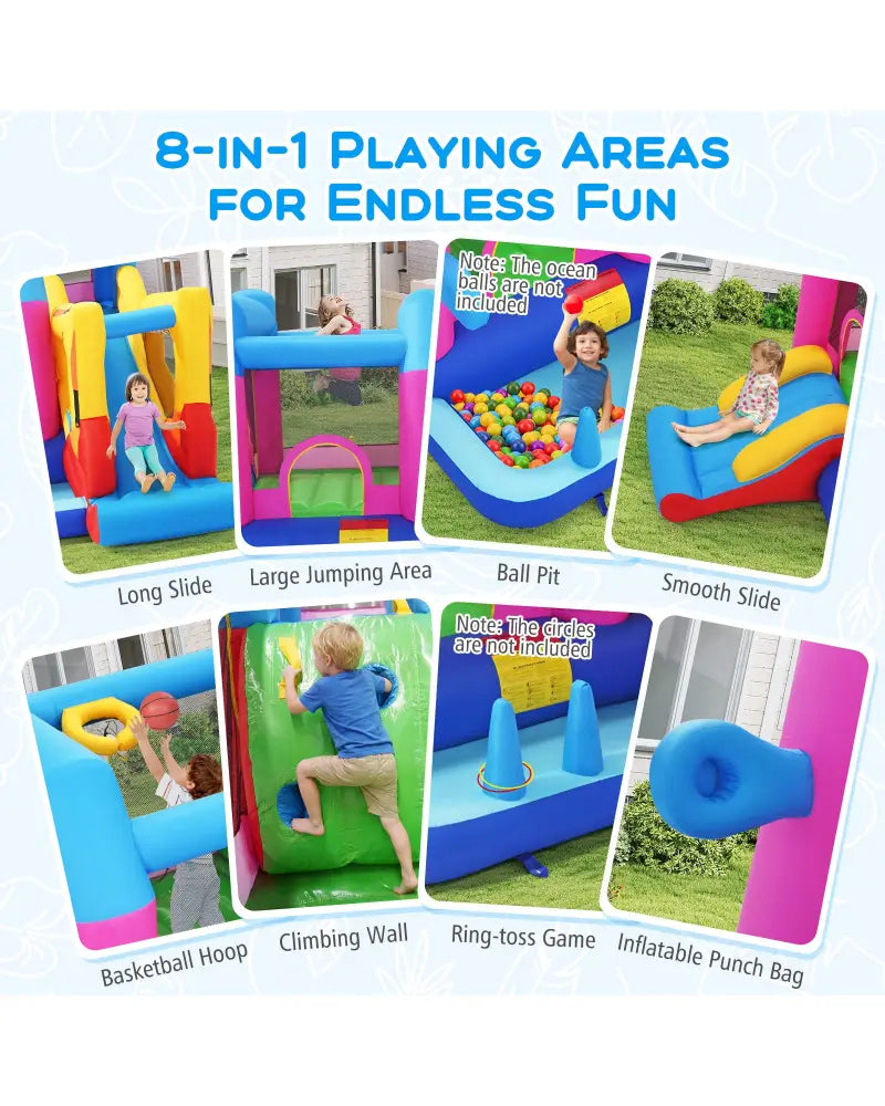 Inflatable Bounce House 8-in-1 Excavator Themed Kids Bouncer with 750W Blower - Inflatable Water Slides
