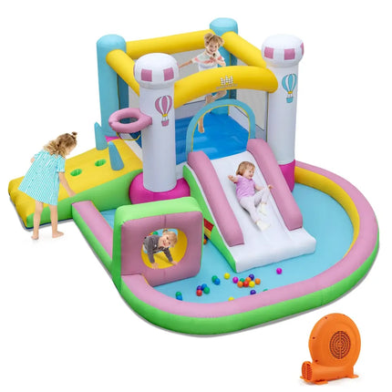 Inflatable Bounce House Bouncy Castle with Obstacle and Ball Pit with 520W Blower - Multicolor - Bounce House