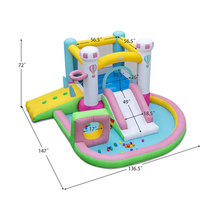 Inflatable Bounce House Bouncy Castle with Slide and Obstacle with 480W Blower - Multicolor - Bounce House