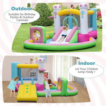 Inflatable Bounce House Bouncy Castle with Slide and Obstacle with 480W Blower - Multicolor - Bounce House