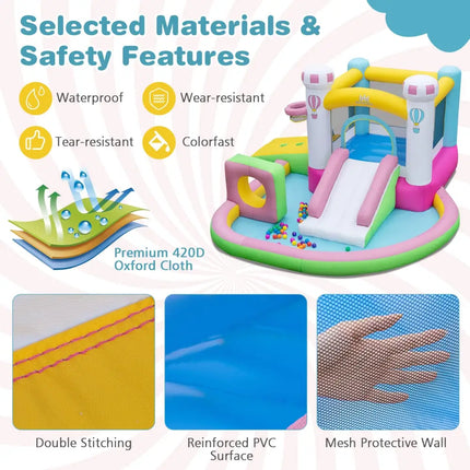 Inflatable Bounce House Bouncy Castle with Slide and Obstacle with 480W Blower - Multicolor - Bounce House