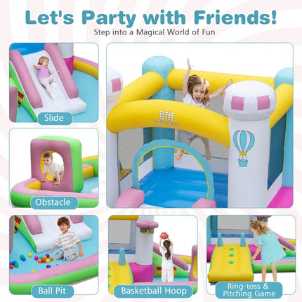 Inflatable Bounce House Bouncy Castle with Slide and Obstacle and Ball Pit without Blower - Multicolor - Bounce House