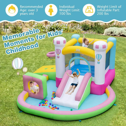 Inflatable Bounce House Bouncy Castle with Slide and Obstacle and Ball Pit without Blower - Multicolor - Bounce House