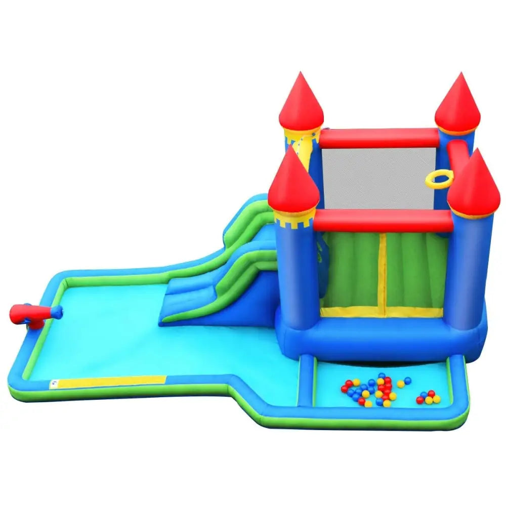 Inflatable Bounce House Castle Water Slide with Climbing Wall and 550W Blower - Multicolor - Inflatable Water Slides