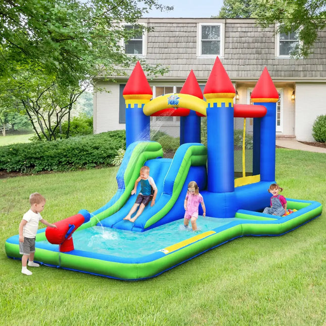 Inflatable Bounce House Castle Water Slide with Climbing Wall and 580W Blower - Inflatable Water Slides