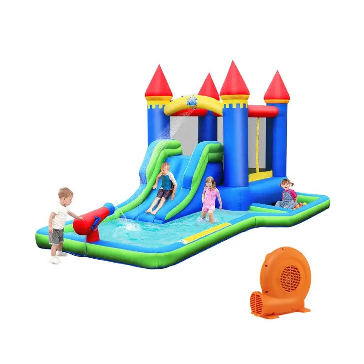 Inflatable Bounce House Castle Water Slide with Climbing Wall and 550W Blower - Multicolor - Inflatable Water Slides