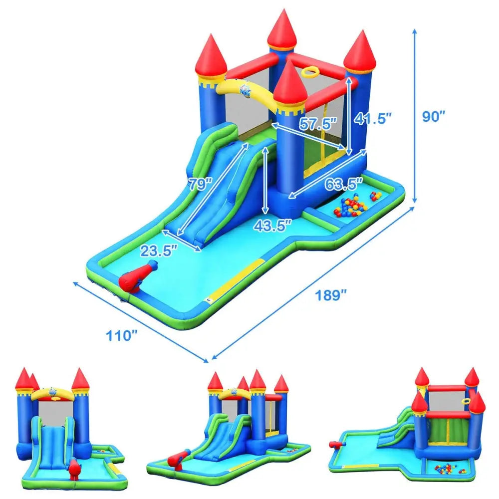 Inflatable Bounce House Castle Water Slide with Climbing Wall and 550W Blower - Multicolor - Inflatable Water Slides