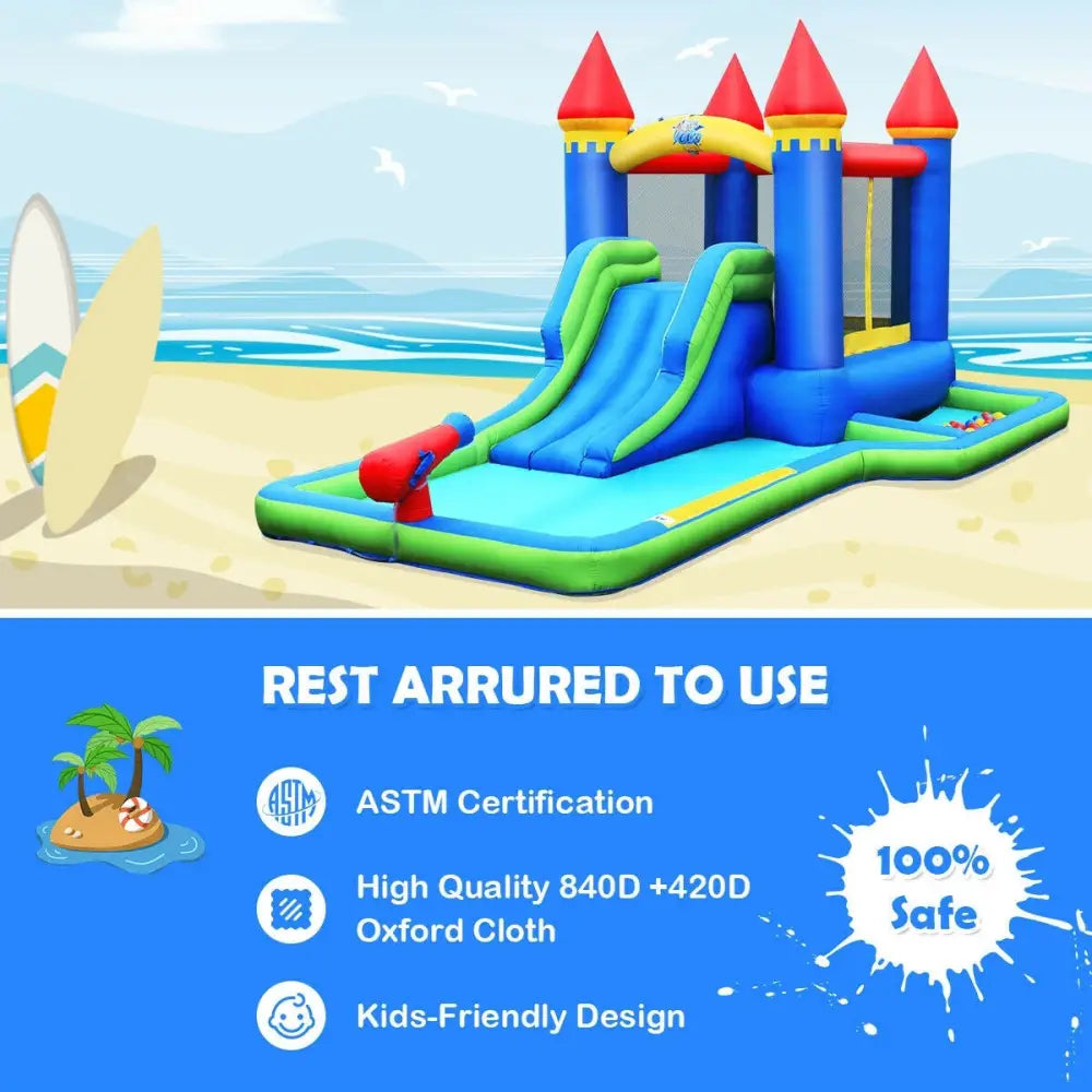Inflatable Bounce House Castle Water Slide with Climbing Wall and 550W Blower - Multicolor - Inflatable Water Slides