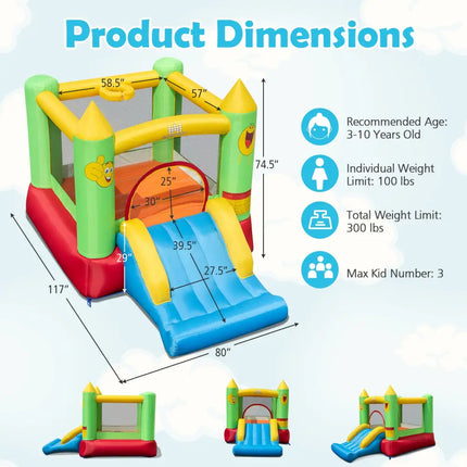 Inflatable Bounce House Kids Blow-up Bouncer with Slide with 480W Blower - Multicolor - Bounce House