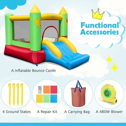 Inflatable Bounce House Kids Blow-up Bouncer with Slide with 480W Blower - Multicolor - Bounce House