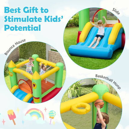 Inflatable Bounce House Kids Blow-up Bouncer with Slide with 480W Blower - Multicolor - Bounce House