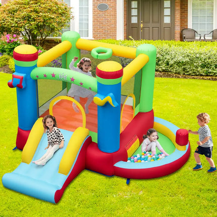 Inflatable Bounce House Kids Music-Themed Castle Sound Interaction Inflatable Bouncer without Blower - Multicolor