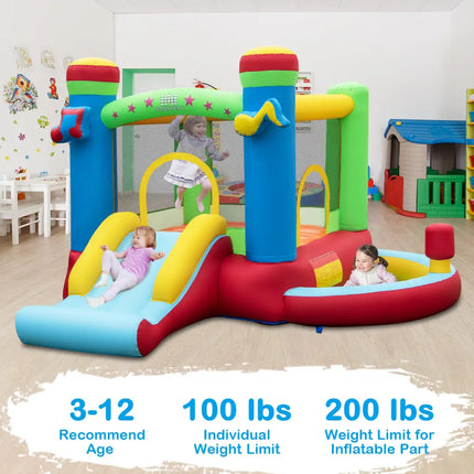 Inflatable Bounce House Kids Music-Themed Castle Sound Interaction Inflatable Bouncer without Blower - Multicolor