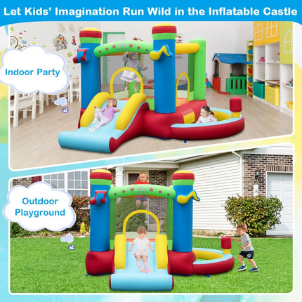 Inflatable Bounce House Kids Music-Themed Castle Sound Interaction Inflatable Bouncer without Blower - Multicolor