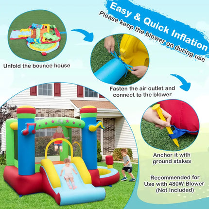 Inflatable Bounce House Kids Music-Themed Castle Sound Interaction Inflatable Bouncer without Blower - Multicolor