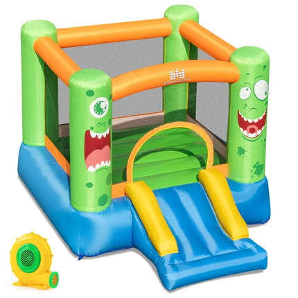 Inflatable Bounce House Monster Themed Bouncy Castle with Large Jumping Area and Slide 550W Blower Included - Bounce