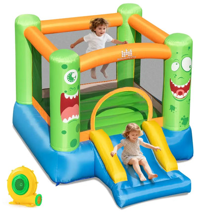 Inflatable Bounce House Monster Themed Bouncy Castle with Large Jumping Area and Slide 550W Blower Included - Bounce
