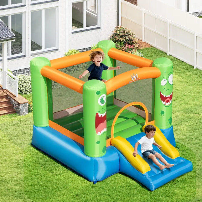 Inflatable Bounce House Monster Themed Bouncy Castle with Large Jumping Area and Slide 550W Blower Included - Bounce
