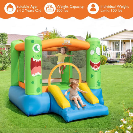 Inflatable Bounce House Monster Themed Bouncy Castle with Large Jumping Area and Slide 550W Blower Included - Bounce