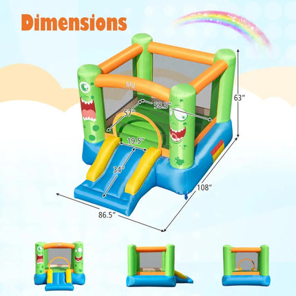 Inflatable Bounce House Monster Themed Bouncy Castle with Large Jumping Area and Slide 550W Blower Included - Bounce
