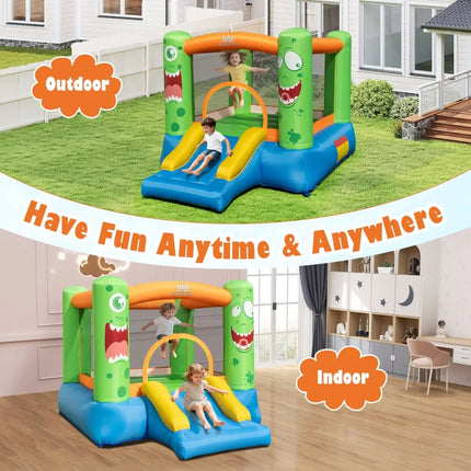 Inflatable Bounce House Monster Themed Bouncy Castle with Large Jumping Area and Slide 550W Blower Included - Bounce