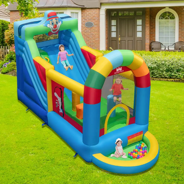 Inflatable Bounce House Obstacle Course with Ball Pit and Silde with 735W Blower - Multicolor - Bounce House