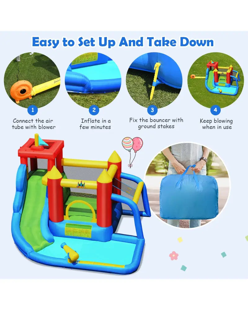 Inflatable Bounce House Splash Pool with Water Climb Slide Blower included - Inflatable Water Slides