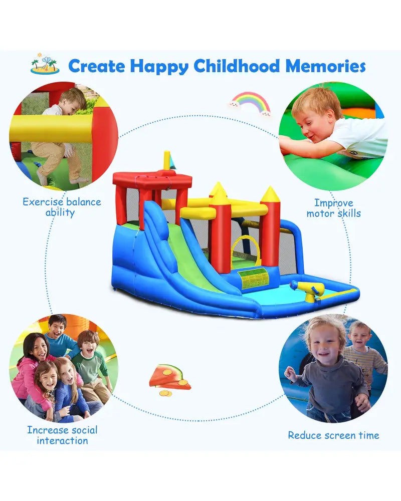 Inflatable Bounce House Splash Pool with Water Climb Slide Blower included - Inflatable Water Slides