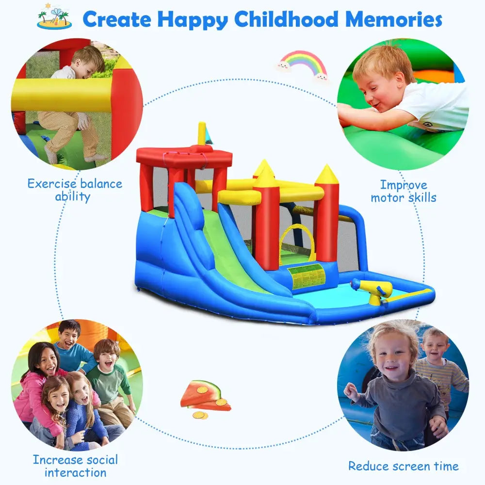 Inflatable Bounce House Splash Pool with Water Climb Slide Blower included - Inflatable Water Slides