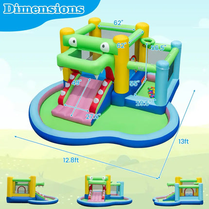 Inflatable Bounce House with Slide and Splash Pooland and 680W Blower - Multicolor - Inflatable Water Slides