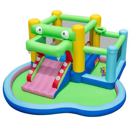 Inflatable Bounce House with Slide and Splash Pooland and 680W Blower - Multicolor - Inflatable Water Slides