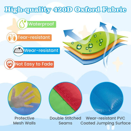 Inflatable Bounce House with Slide and Splash Pooland and 680W Blower - Multicolor - Inflatable Water Slides