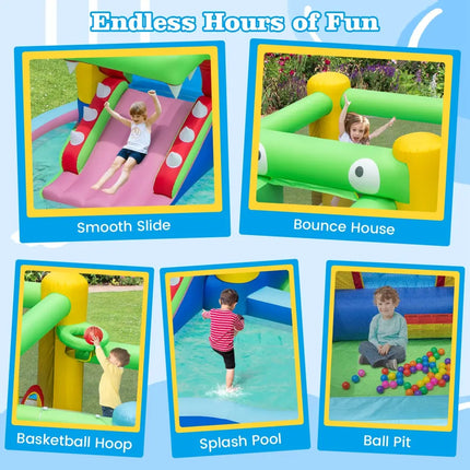 Inflatable Bounce House with Slide and Splash Pooland and 680W Blower - Multicolor - Inflatable Water Slides