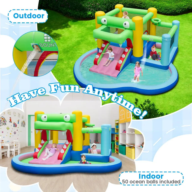 Inflatable Bounce House with Slide and Splash Pooland and 680W Blower - Multicolor - Inflatable Water Slides