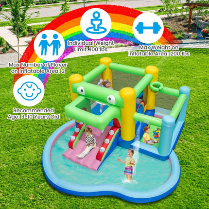 Inflatable Bounce House with Slide and Splash Pooland and 680W Blower - Multicolor - Inflatable Water Slides