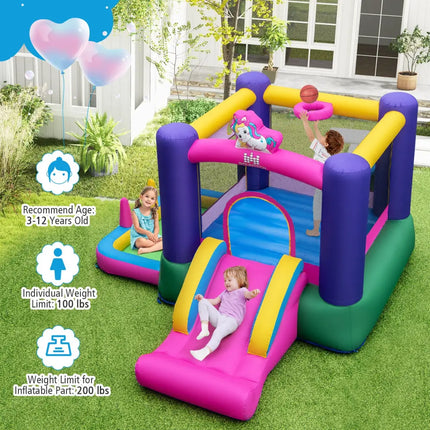 Inflatable Bounce House with Slide Splash Pool and Ring Tossing Games without Blower - Bounce House