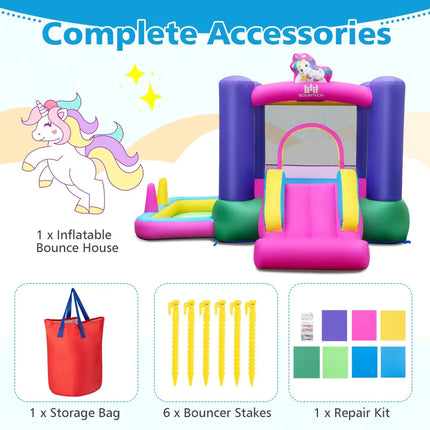 Inflatable Bounce House with Slide Splash Pool and Ring Tossing Games without Blower - Bounce House