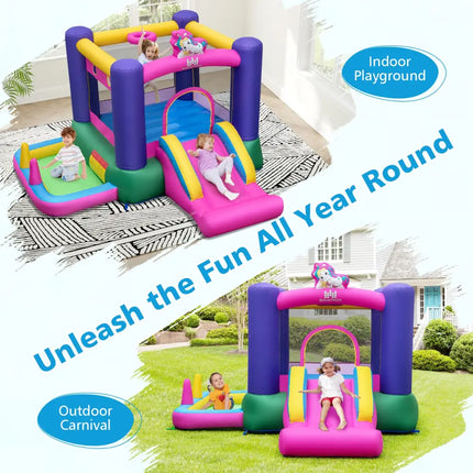 Inflatable Bounce House with Slide Splash Pool and Ring Tossing Games without Blower - Bounce House