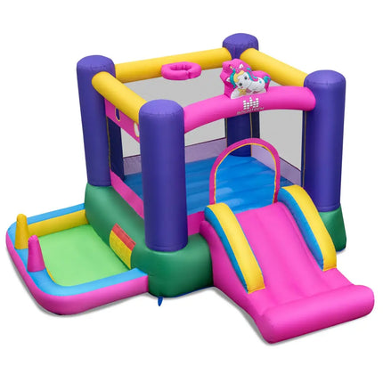 Inflatable Bounce House with Slide Splash Pool and Ring Tossing Games without Blower - Bounce House