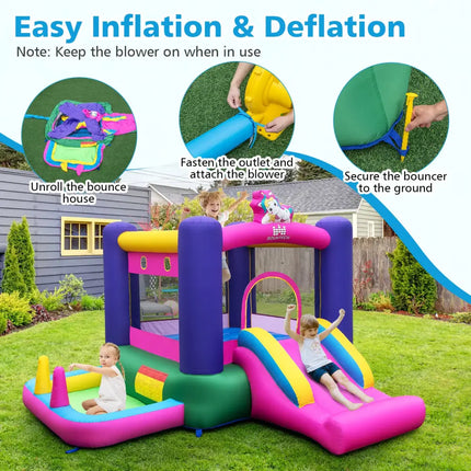 Inflatable Bounce House with Slide Splash Pool and Ring Tossing Games without Blower - Bounce House