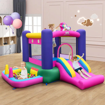 Inflatable Bounce House with Slide Splash Pool and Ring Tossing Games without Blower - Bounce House