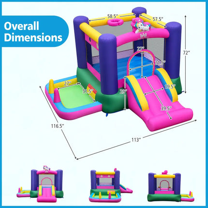 Inflatable Bounce House with Slide Splash Pool and Ring Tossing Games without Blower - Bounce House