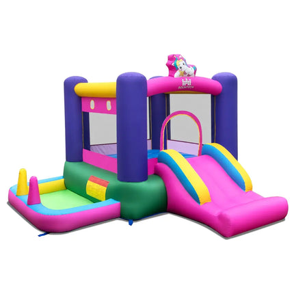 Inflatable Bounce House with Slide Splash Pool and Ring Tossing Games without Blower - Bounce House
