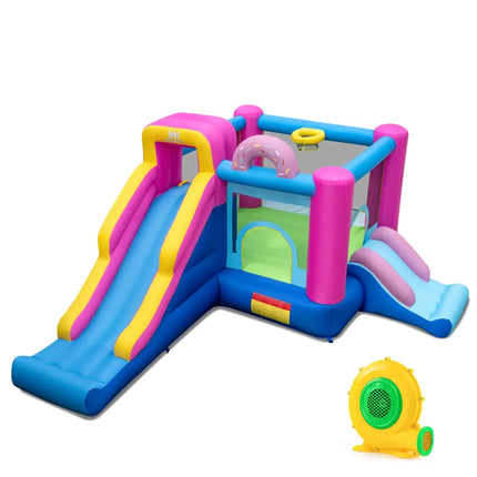 Inflatable Bounce House with Slides and Basketball Hoop (with 680W Blower) - Bounce House