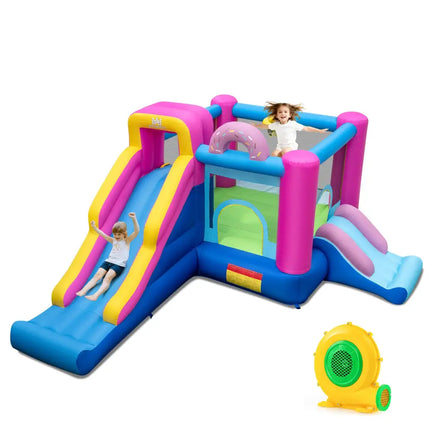 Inflatable Bounce House with Slides and Basketball Hoop (with 680W Blower) - Bounce House