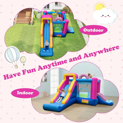 Inflatable Bounce House with Slides and Basketball Hoop (with 735W Blower) - Bounce House