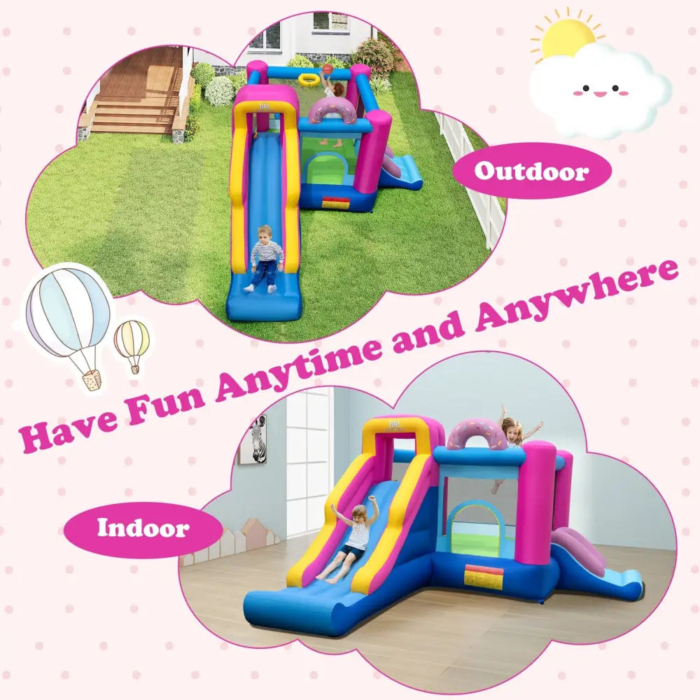 Inflatable Bounce House with Slides and Basketball Hoop (with 735W Blower) - Bounce House