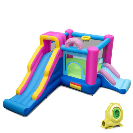 Inflatable Bounce House with Slides and Basketball Hoop (with 735W Blower) - Bounce House