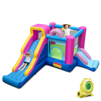 Inflatable Bounce House with Slides and Basketball Hoop (with 735W Blower) - Bounce House